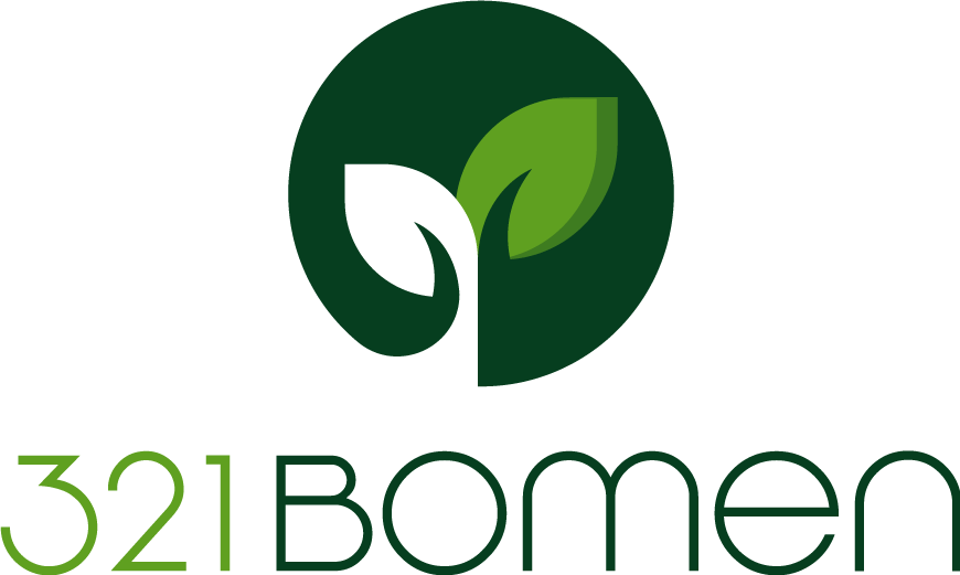 Logo van 321Bomen.nl, groen rondje met de vorm van bomen en bladeren erin verwerkt